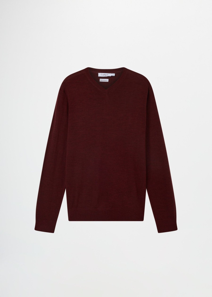 Uomo Conbipel Maglieria | Pullover In Puro Merino Bordeaux