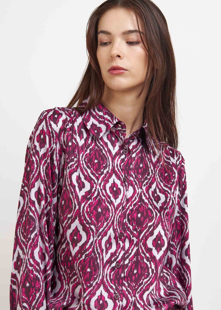 Donna Conbipel Camicie | Camicia Stampata In Satin Fucsia Chiaro