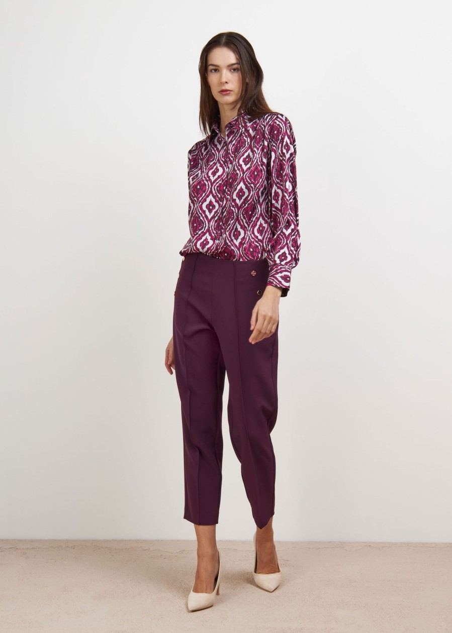 Donna Conbipel Camicie | Camicia Stampata In Satin Fucsia Chiaro