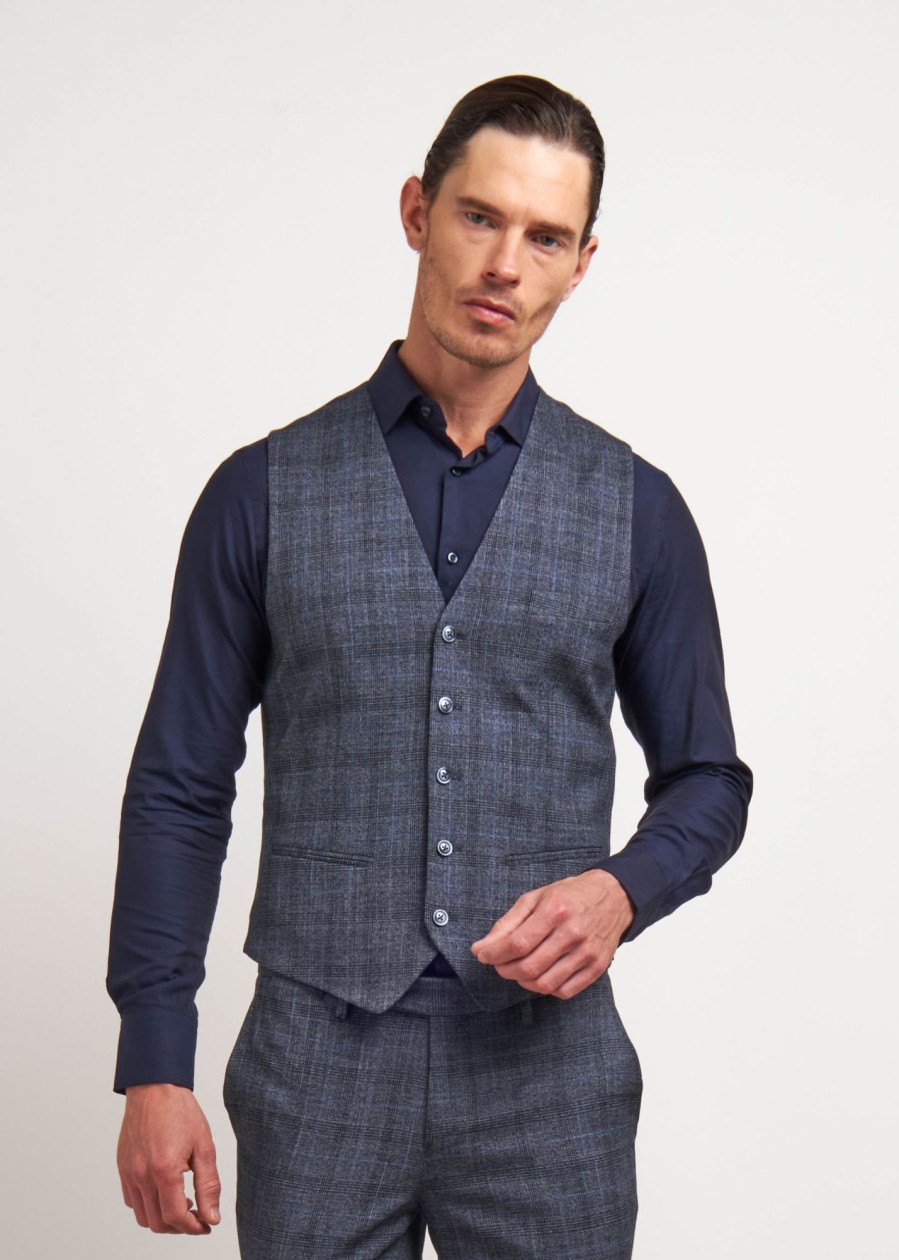 Uomo Conbipel Abiti E Completi | Gilet Fantasia Check Blu