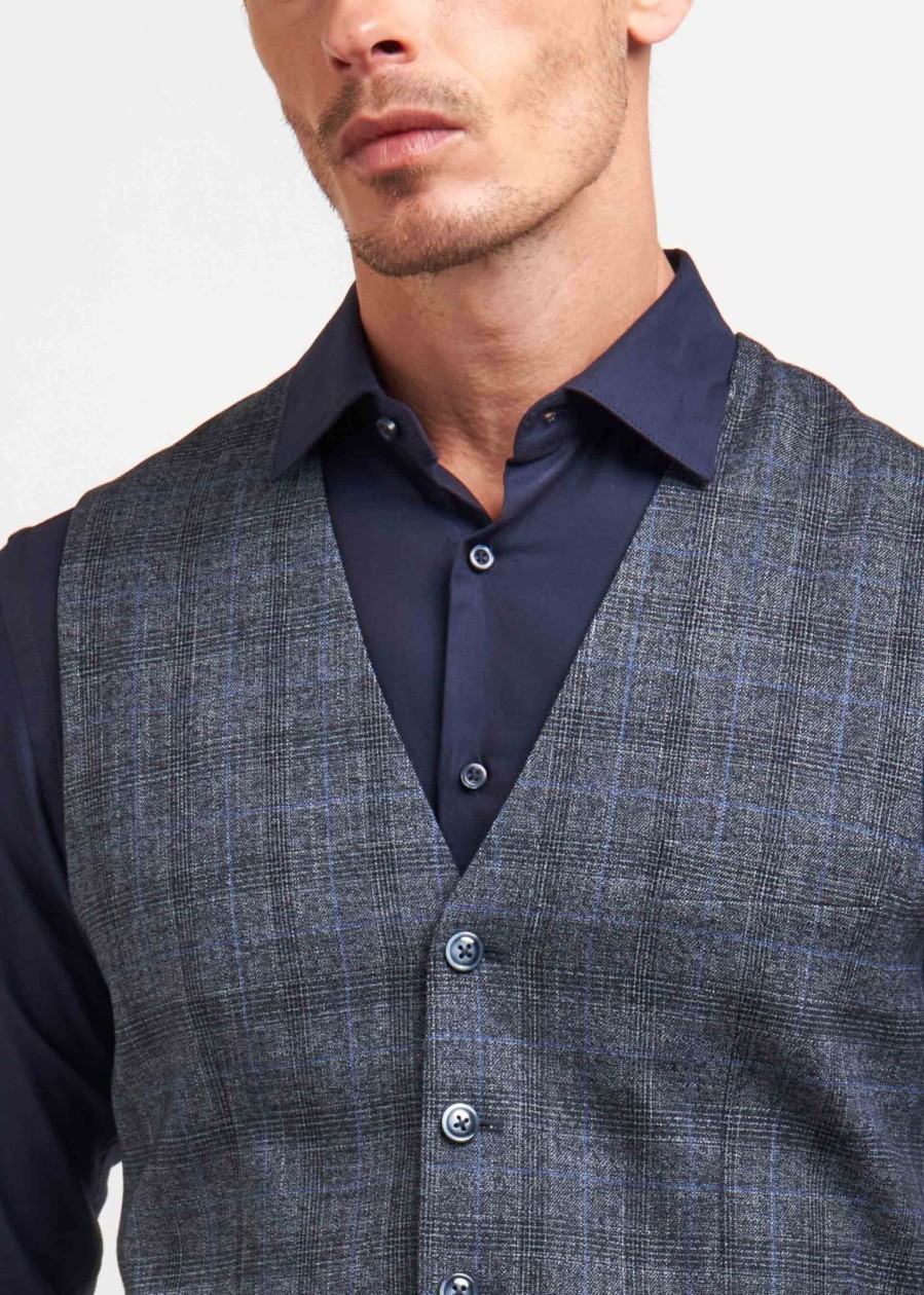 Uomo Conbipel Abiti E Completi | Gilet Fantasia Check Blu