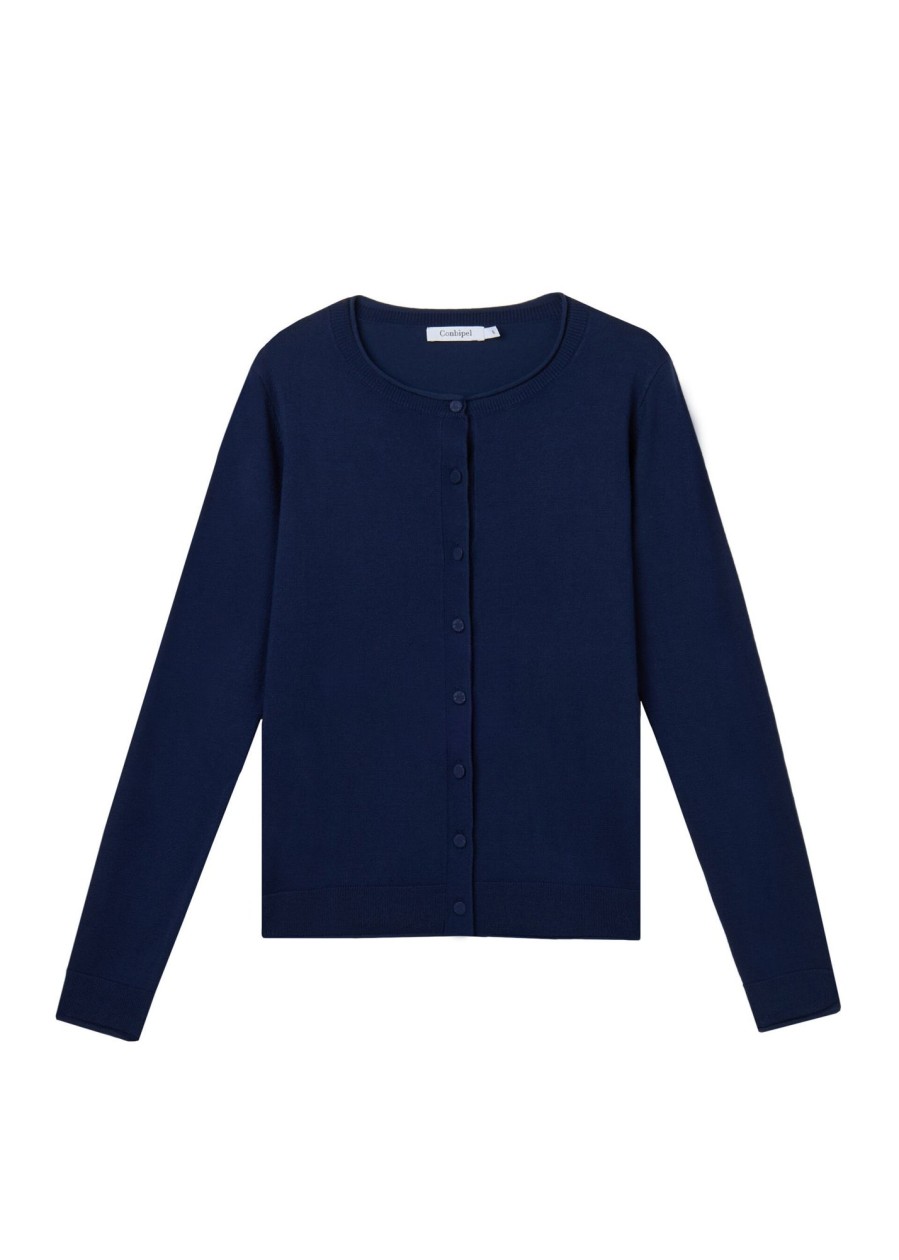 Donna Conbipel Maglieria | Cardigan A Girocollo Blu Chiaro