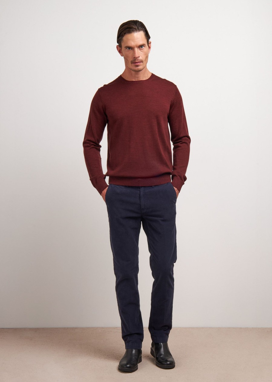 Uomo Conbipel Maglieria | Girocollo In Puro Merino Bordeaux