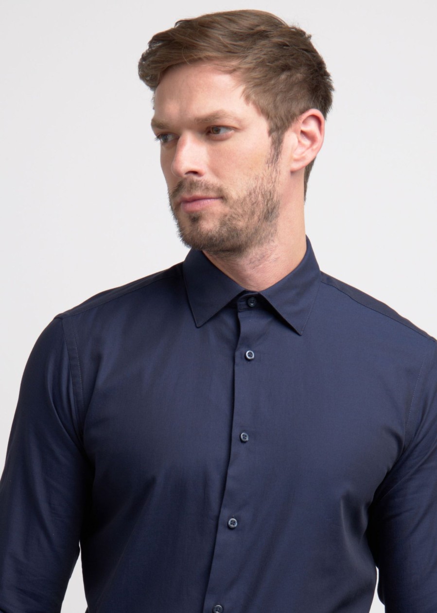 Uomo Conbipel Camicie | Camicia Twill Regular Fit Blu Scuro