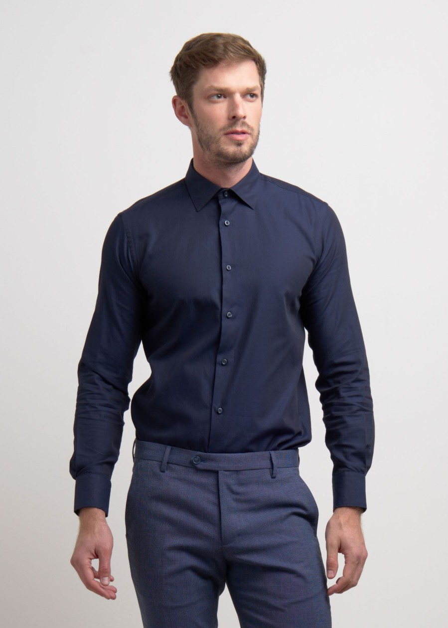 Uomo Conbipel Camicie | Camicia Twill Regular Fit Blu Scuro