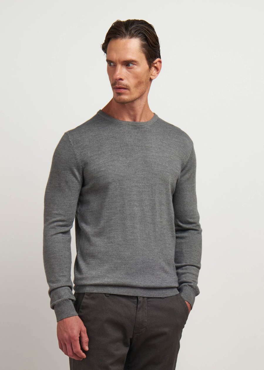 Uomo Conbipel Maglieria | Pullover In Lana Merino Grigio Chiaro