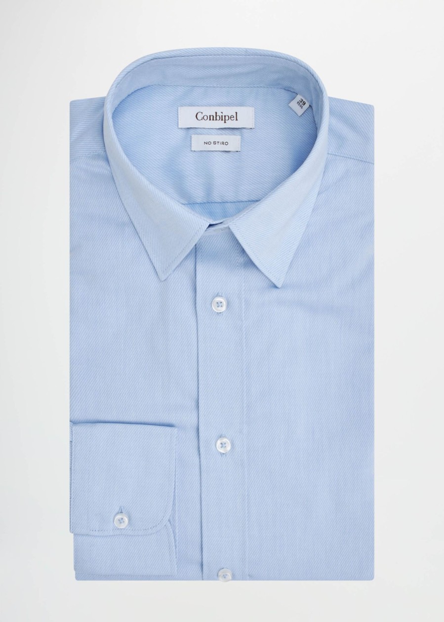 Uomo Conbipel Camicie | Camicia No Stiro Slim Fit Azzurro