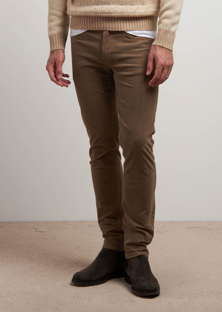 Uomo Conbipel Pantaloni | Pantaloni Slim In Velluto Fango