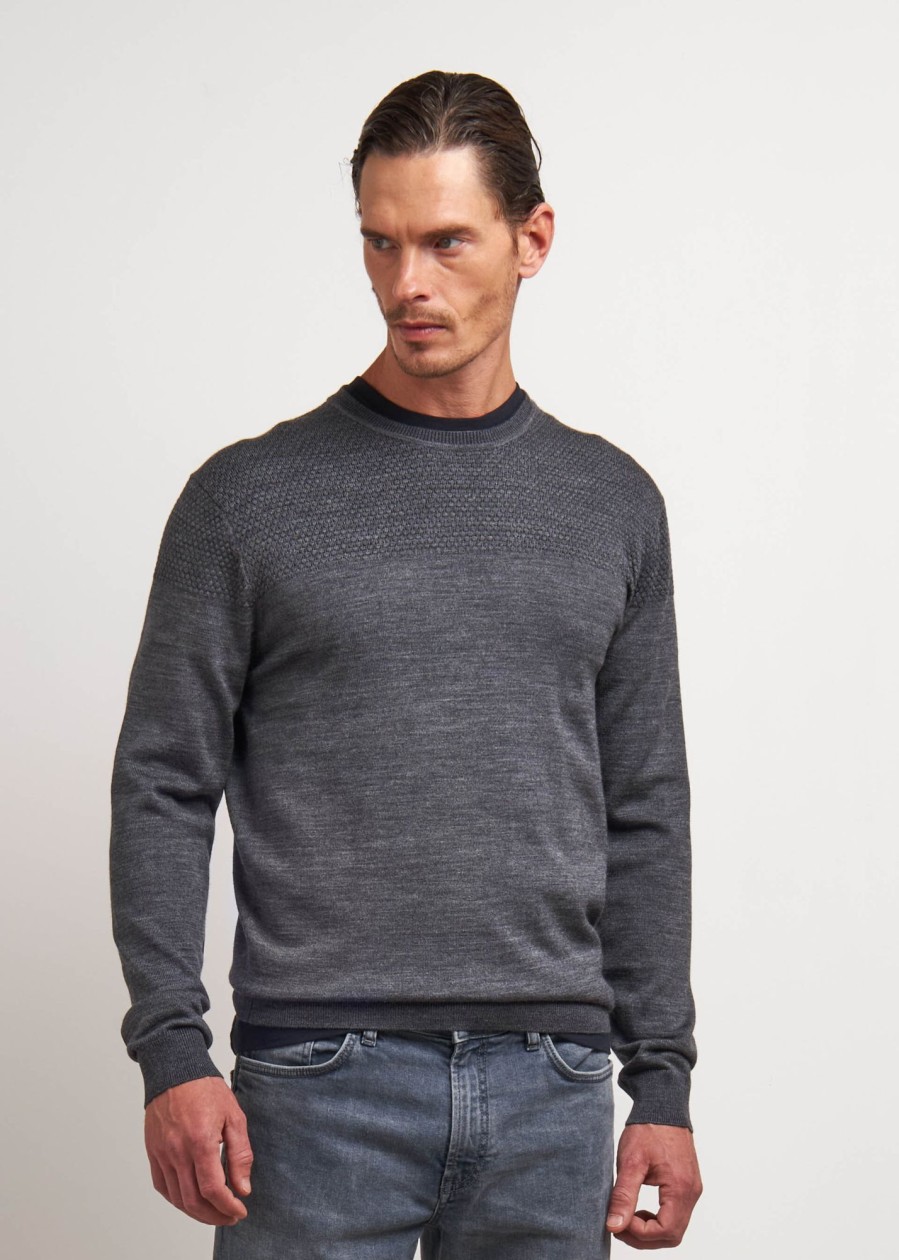 Uomo Conbipel Maglieria | Pullover Girocollo Grigio Medio Melange