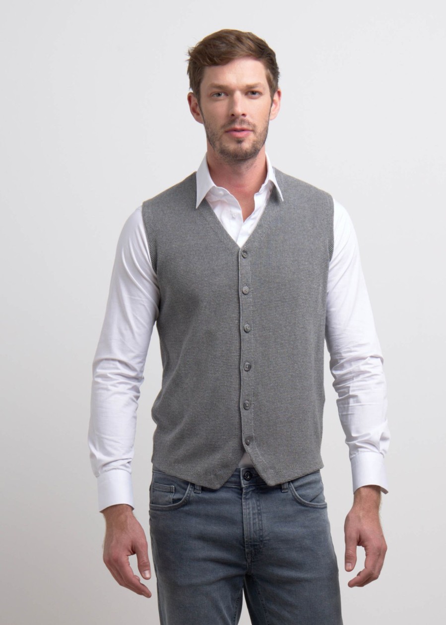 Uomo Conbipel Maglieria | Gilet Con Scollo A V Grigio Chiaro