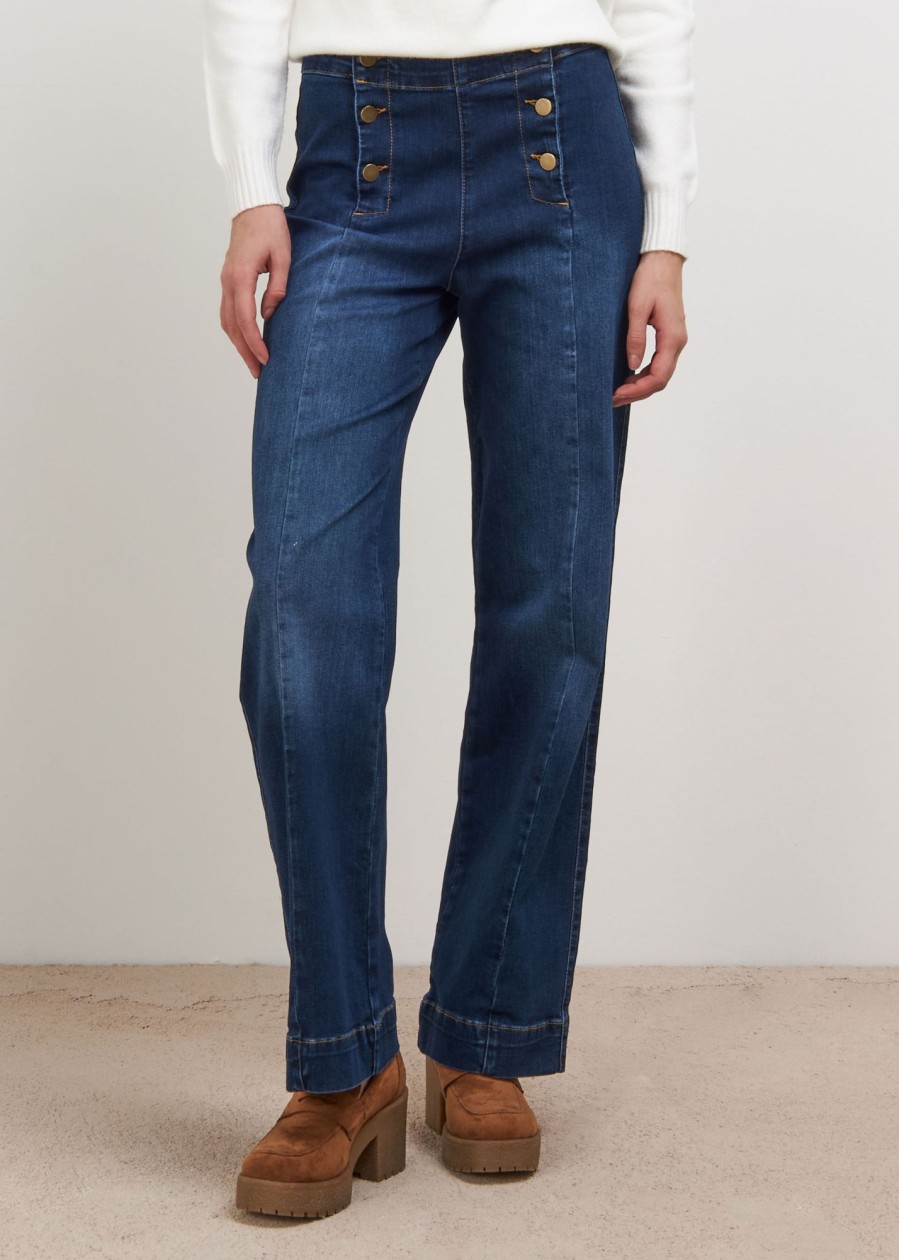 Donna Conbipel Jeans | Jeans Con Bottoni Blu