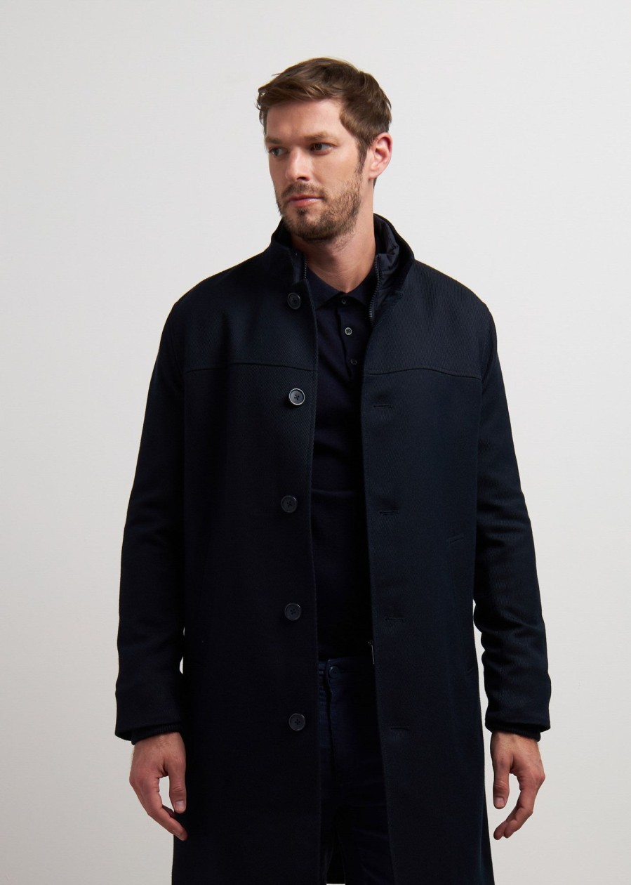 Uomo Conbipel Cappotti | Cappotto Con Pettorina Blu Scuro