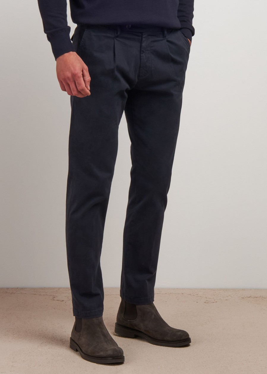 Uomo Conbipel Pantaloni | Chino In Raso Di Cotone Blu Scuro